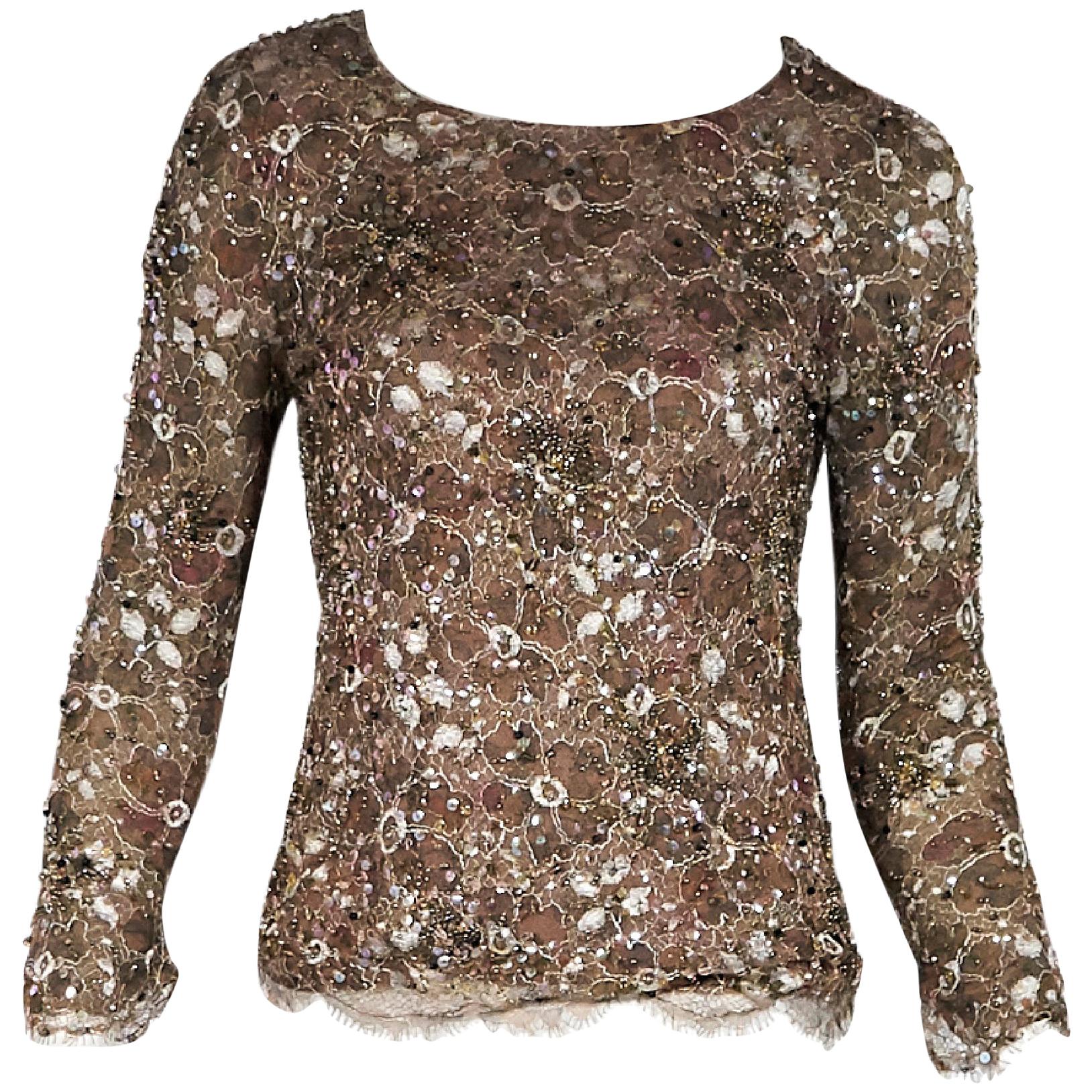 Multicolor Chanel Couture Beaded Lace Top