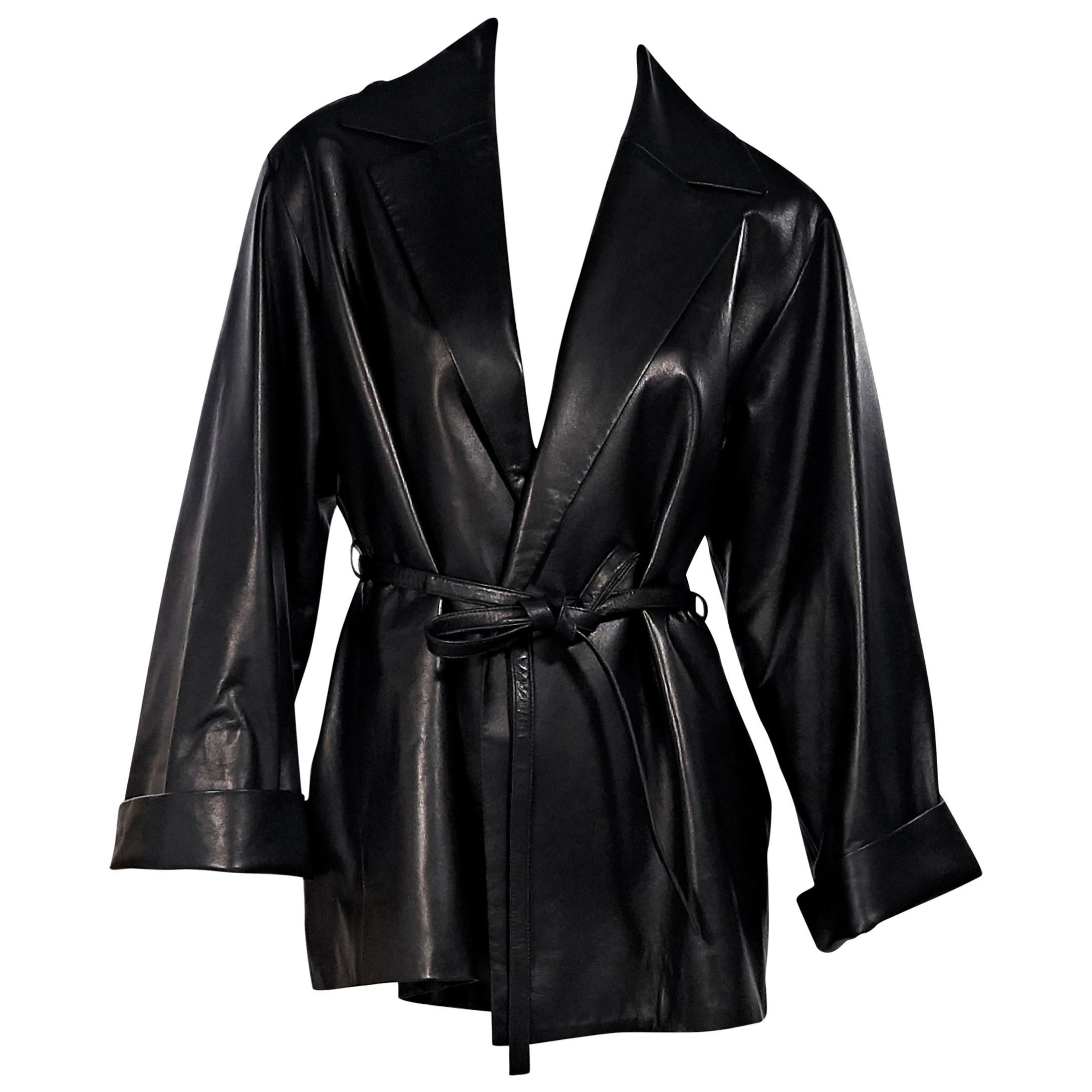 Black The Row Leather Belted Jacket