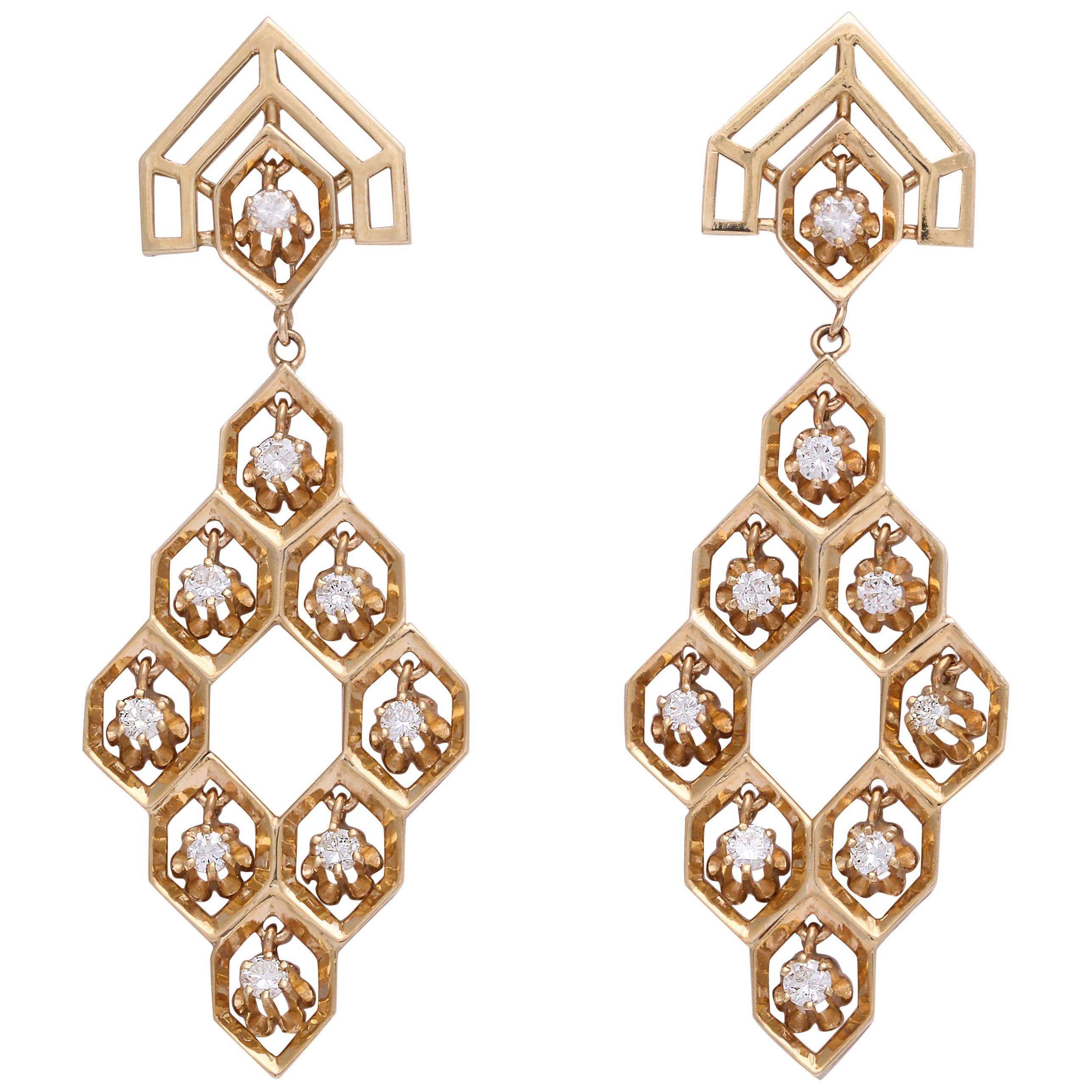 Dangling Diamonds In A Gold Honeycomb  For Sale