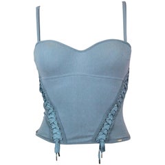 Christian Dior Light Blue Bustier with Lace Up Detail, c. 2000's, Size US 2