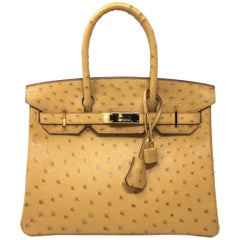 Hermes Paris Birkin Bag 30 Ostrich Saffron Leather , 2014