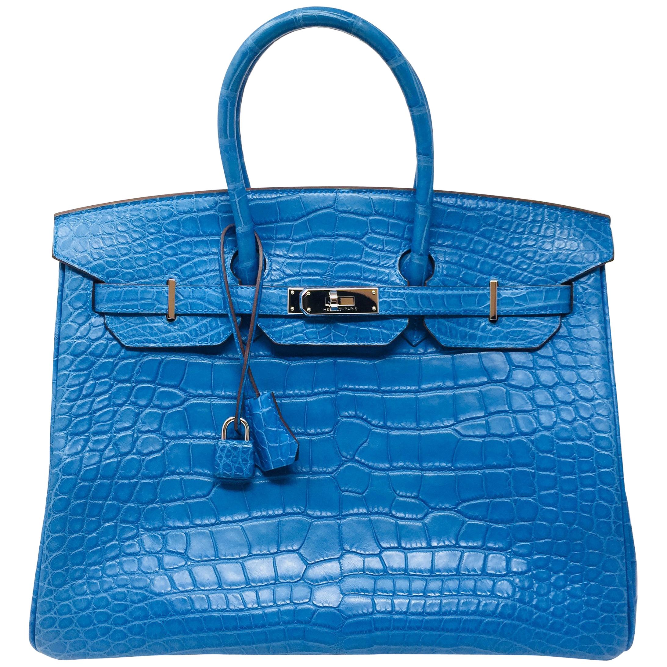 Hermes Paris Birkin 35 Alligator Mississippiensis Blue Mykonos Mat Bag, 2012