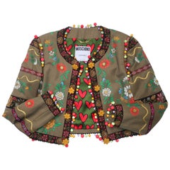 Moschino Couture Floral Painted Tweed Jacket With Bead Trim