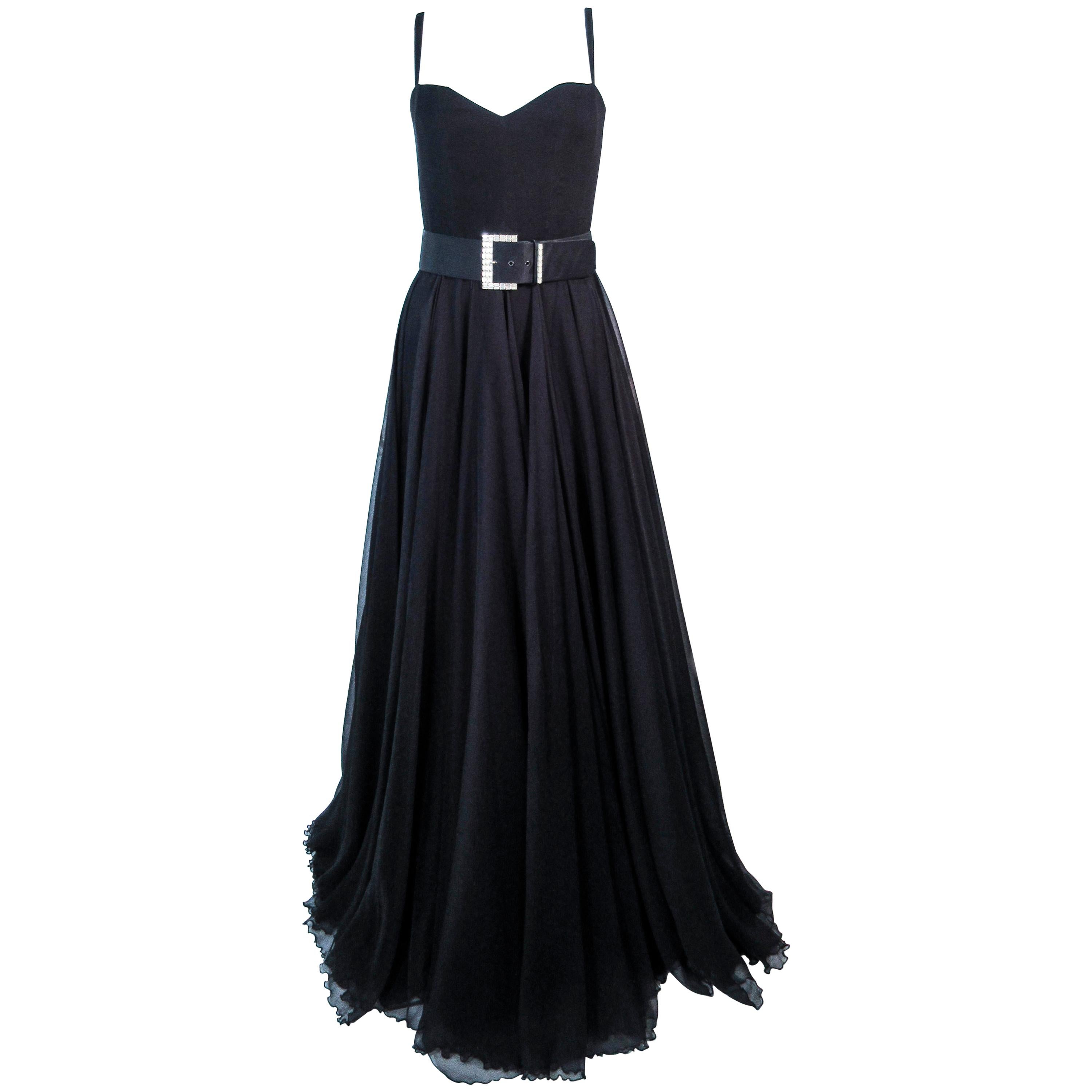 ELIZABETH MASON COUTURE 'LIZETTE' Black Silk Chiffon Gown  For Sale