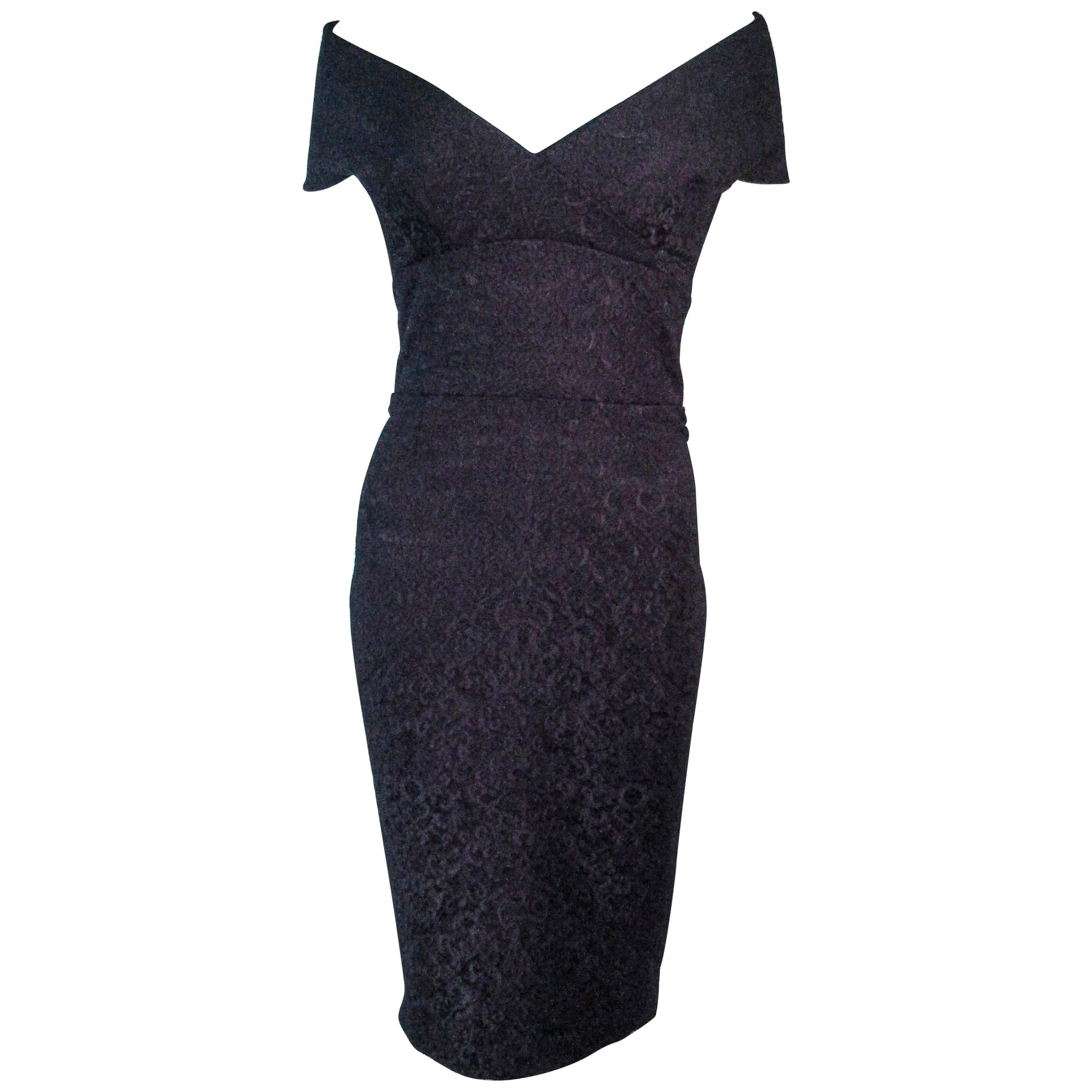 ELIZABETH MASON COUTURE 'MARIA' Black Stretch Lace Cocktail Dress Made to Order For Sale