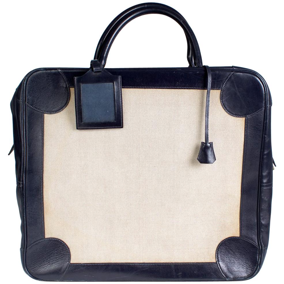 Hermes Omnibus Bag in Navy Leather Trim and Toile Canvas