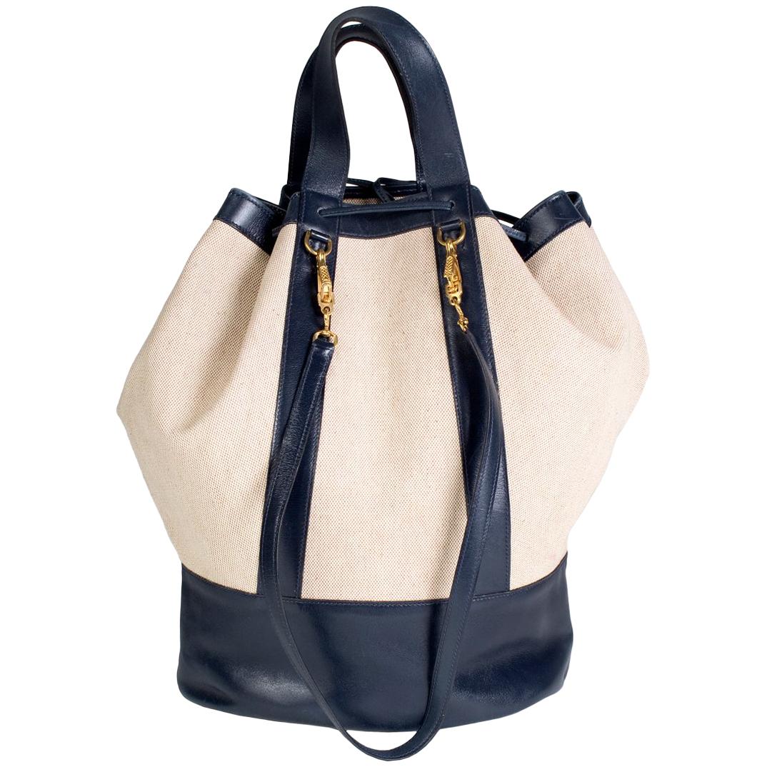 Hermes Navy Leather and Toile Canvas Tote, 1977