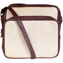 Retro Hermes Helena Sac in Tobacco Leather and Toile Canvas