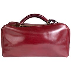 Retro Hermes Burgundy Leather Short Travel Bag