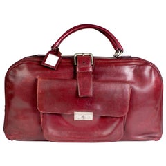 Used Hermes Burgundy Leather Long Travel Bag