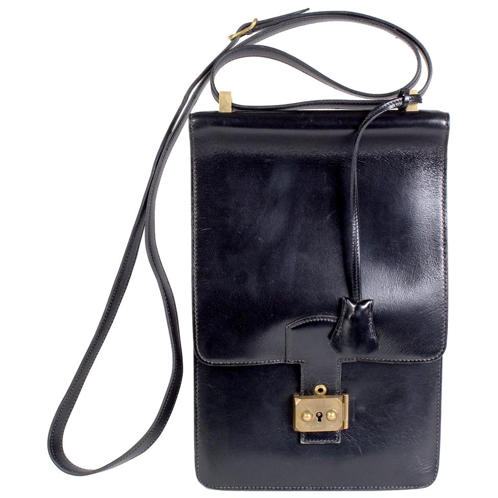 Black Leather Shoulder Bag, 1983 For Sale at 1stDibs