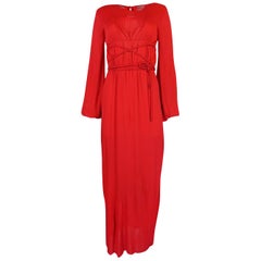 c.1973 Bill Blass Red Wrapped Tie Full Length Jersey Dress