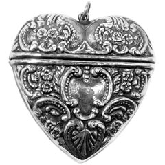 Retro Sterling Silver Heavily Carved Heart Shaped Pill Box Pendant