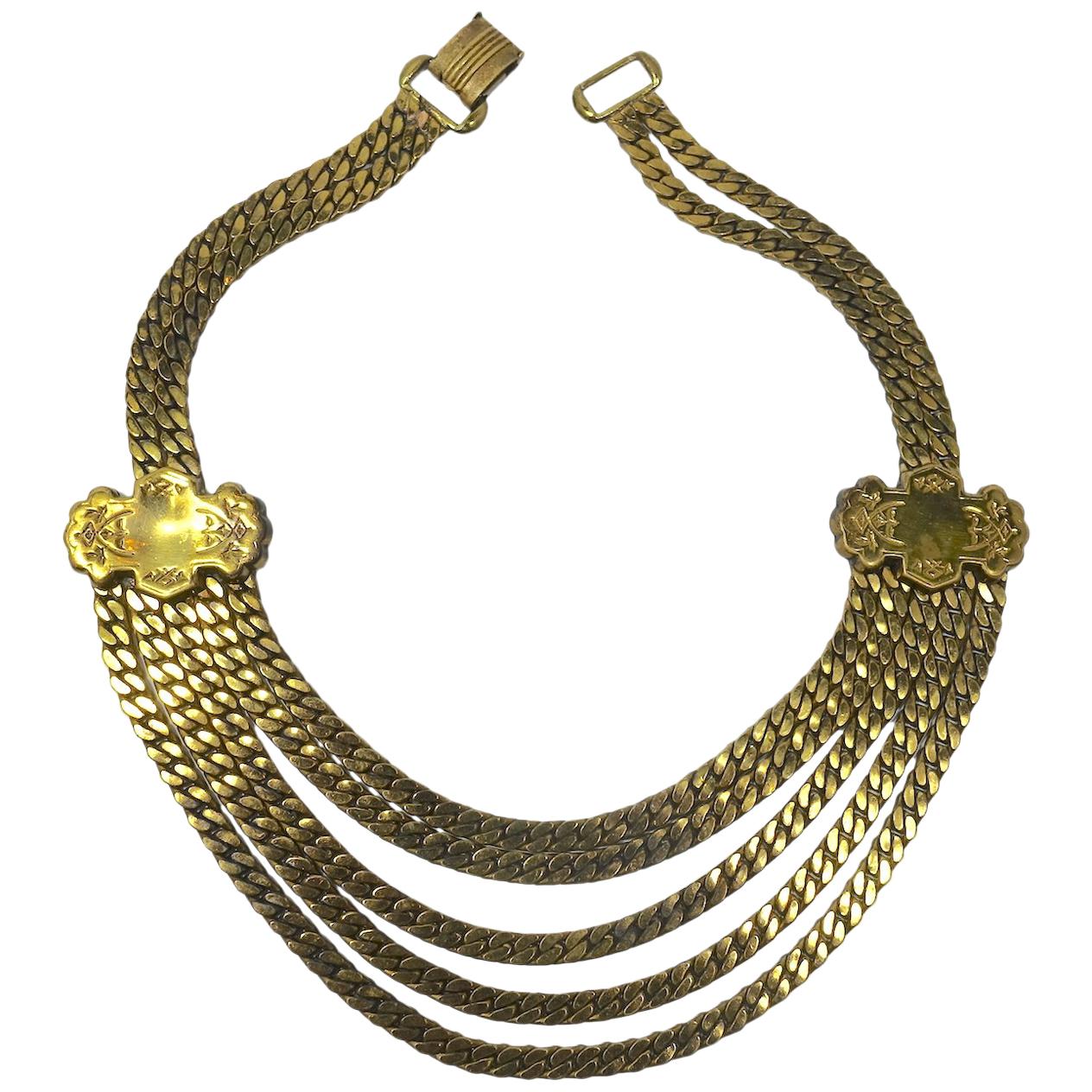 Vintage Deco 5-Strand Gold Tone Necklace
