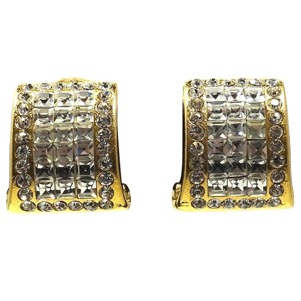 Vintage Signed Jarin Clear Rhinestone Earrings For Sale