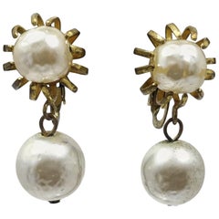 Vintage Signed Miriam Haskell Faux Pearl Drop Earrings