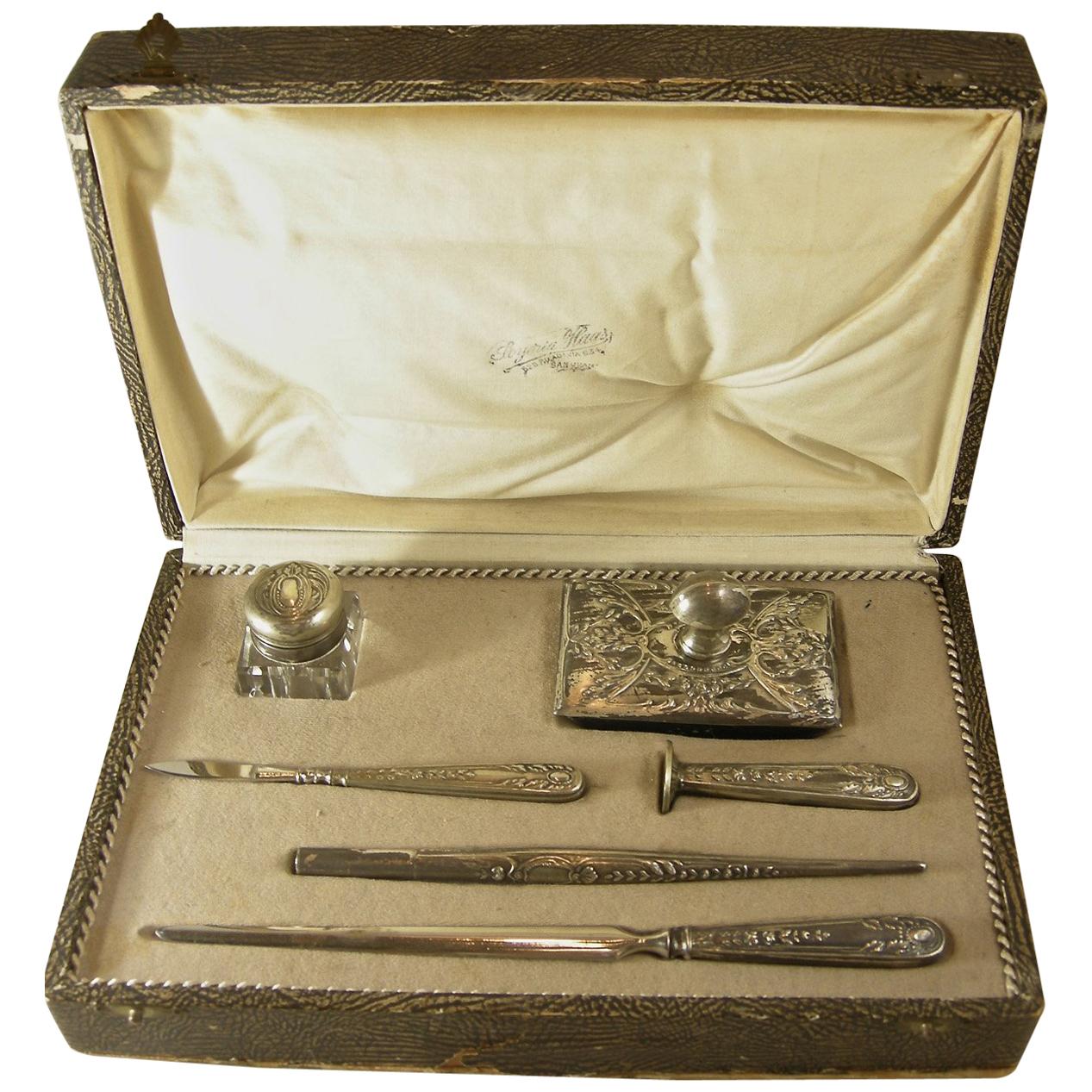 Antique 1880s Sterling Ink & Pen Set In Original Box