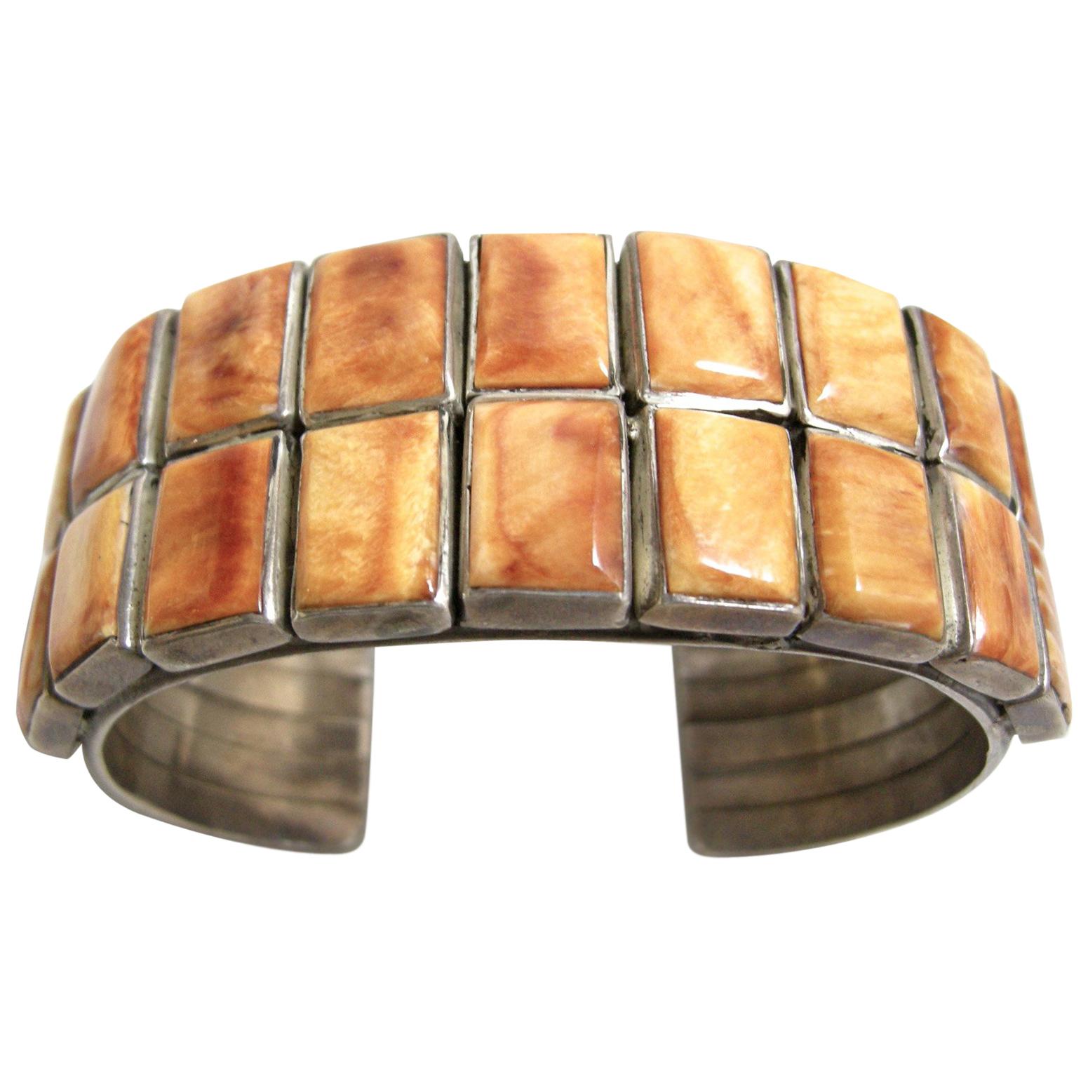 Vintage Navajo Pawn Spiny Oyster Shell Cuff For Sale