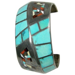 Vintage Zuni Inlaid Cubed Turquoise Cuff