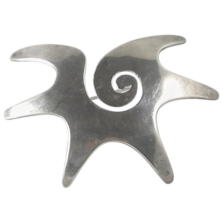 Vintage Sterling Silver Abstract Star Brooch For Sale