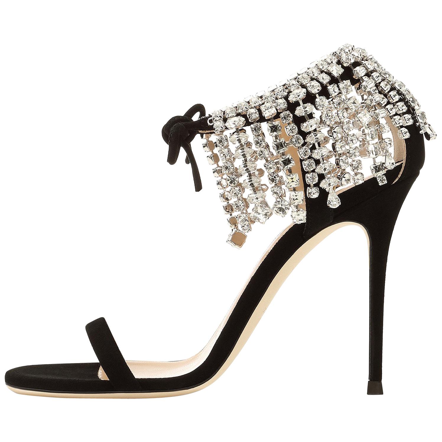 Giuseppe Zanotti Black Crystal Slide in Mules Sandals Heels 