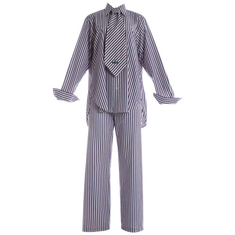 Vivienne Westwood unisex striped cotton shirt / pants / tie ensemble, S ...