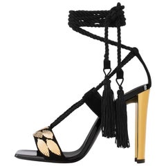 Giuseppe Zanotti Black Suede Gold Mirror Tie Up Ankle Evening Sandals 