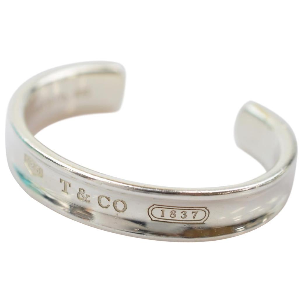 Tiffany & Co Sterling Silver Logo Cuff Bangle Bracelet  