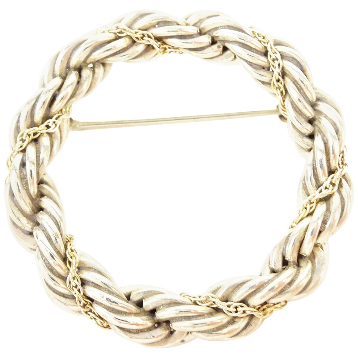 Tiffany & Co. Sterling Silver Gold Chain Braided Lapel Pin Brooch 