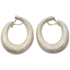 Tiffany & Co. Sterling Silver Textured Oval Evening Earrings 