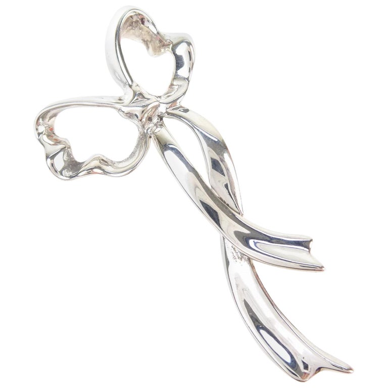 Tiffany and Co. Sterling Silver Bow Lapel Pin Brooch For Sale at