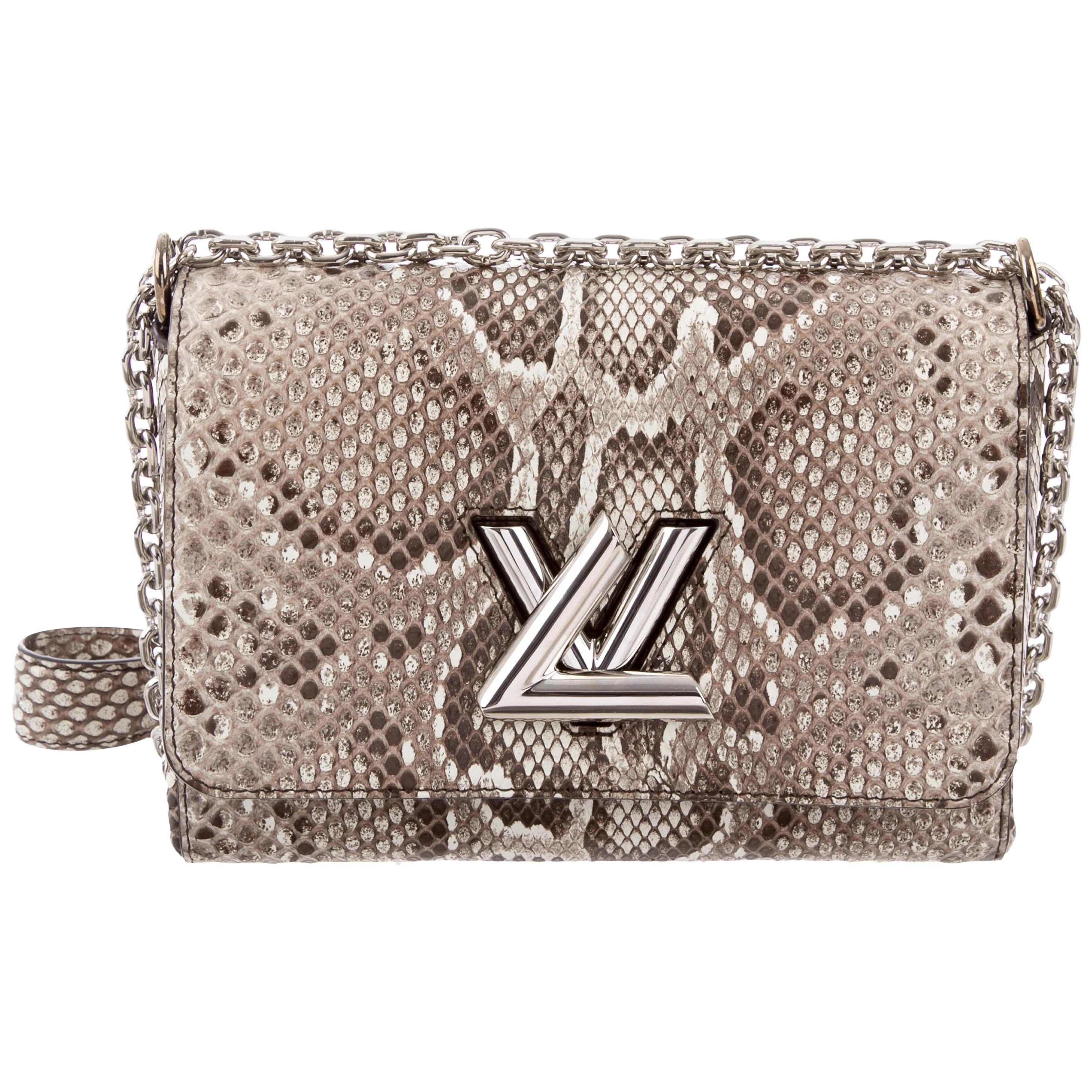 Louis Vuitton Snakeskin Silver LV Chain Clutch Shoulder Flap Bag 