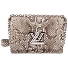 Louis Vuitton Snakeskin Silver LV Chain Clutch Shoulder Flap Bag