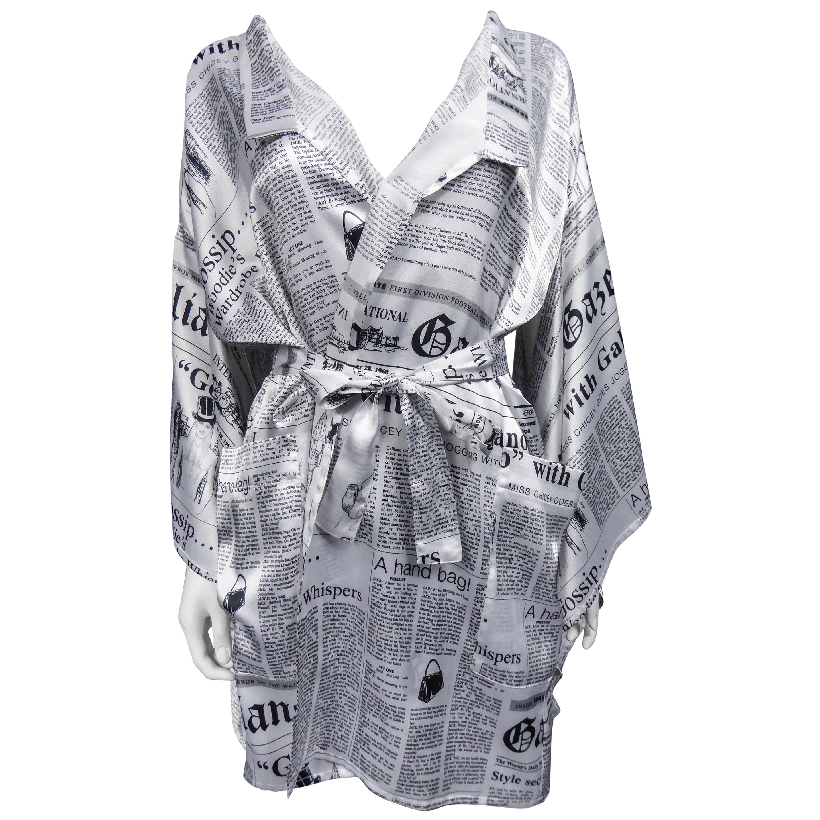 John Galliano Kimono Newspapers Printed Satin Dress Circa 2000