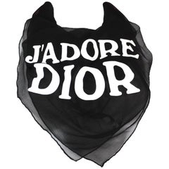 Christian Dior J'adore Dior Logo Black Silk Square Scarf, c. 2000's, 25" x 25" 