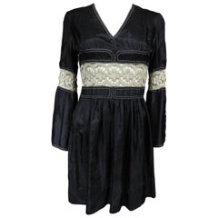 Castelbajac Black Dress With Cream Embroideries Circa 1970
