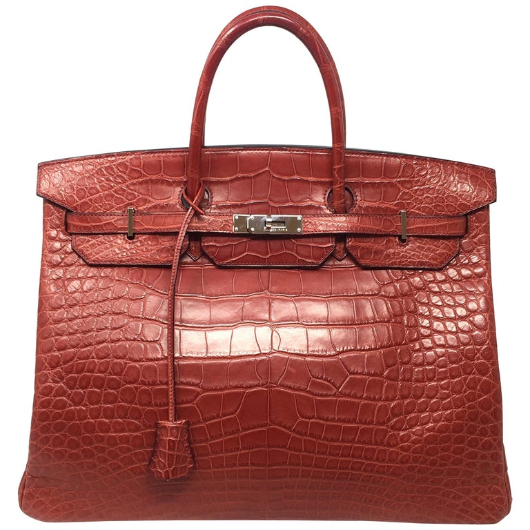 Hermes Paris Sac Rouge Matte Porosus Crocodile Leather Birkin 40 Bag