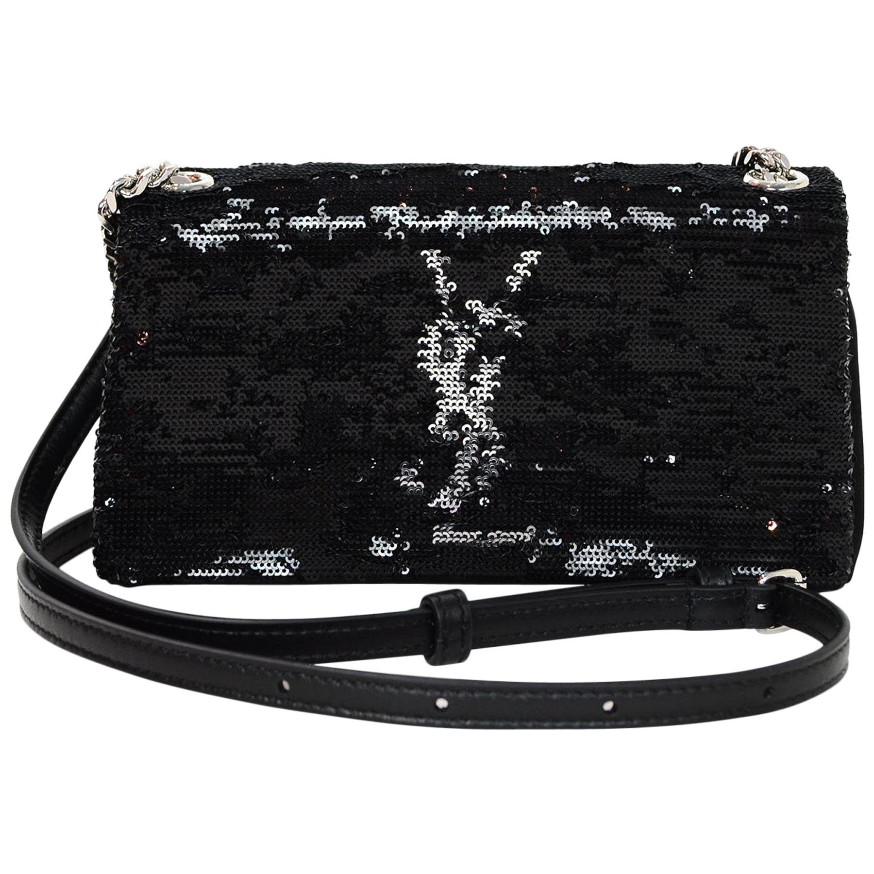 Saint Laurent Black/Silver Sequin Toy West Hollywood Crossbody Bag with DB