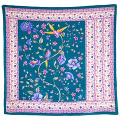 Balenciaga green and pink floral silk scarf, 2000s