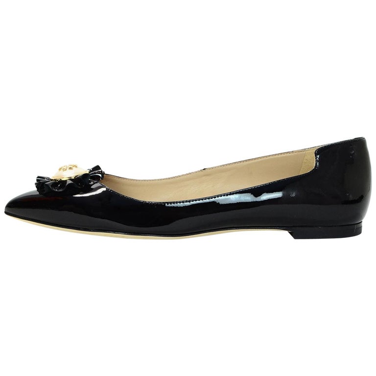 Tory Burch Black Patent Leather Melody Pearl Flats Sz 7M NEW with DB For  Sale at 1stDibs