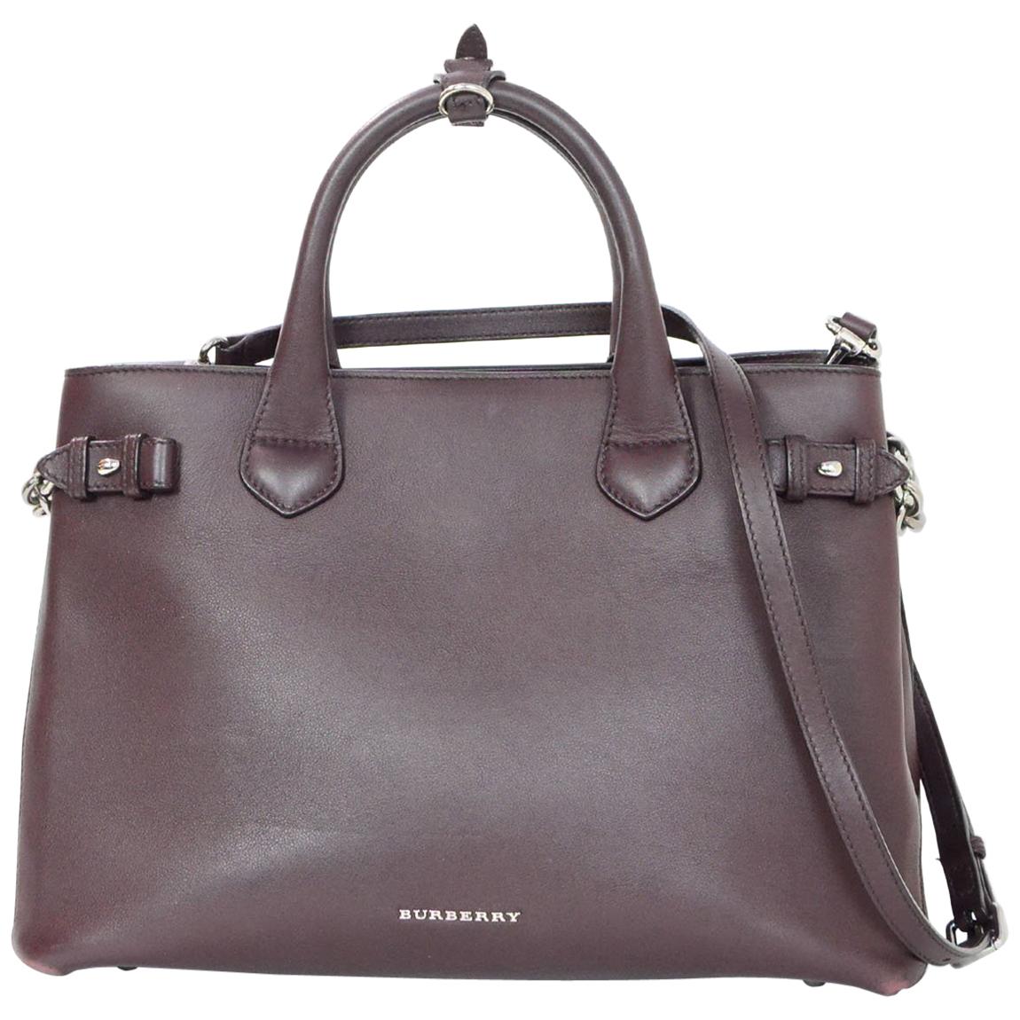 Burberry Brown Leather Banner Satchel Bag with Strap 