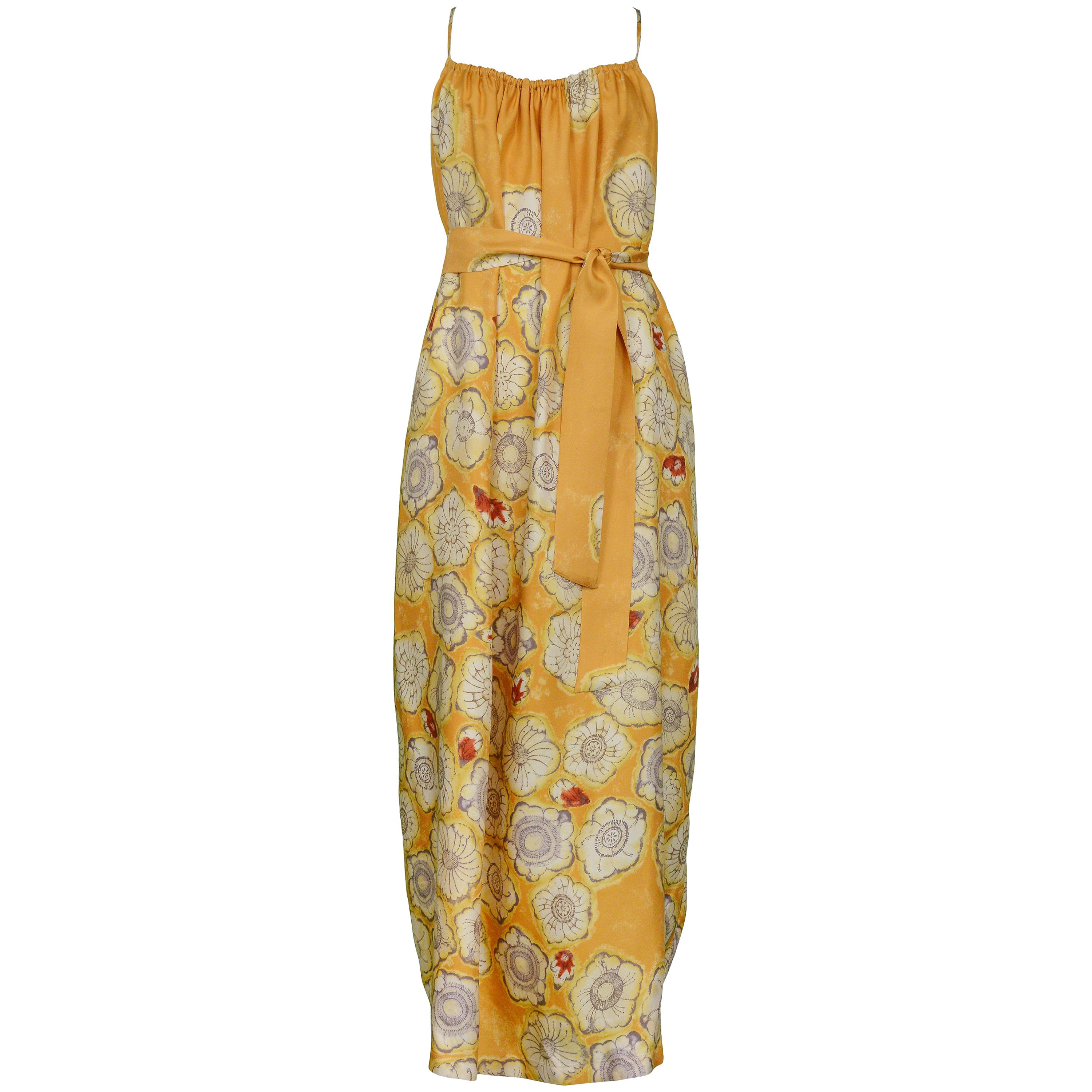 Dries Van Noten Vintage Mustard Yellow Floral Slip Dress