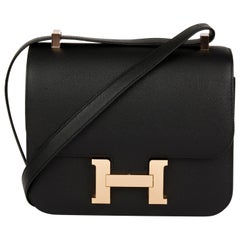 Used 2018 Hermes Black Epsom Leather Constance 24