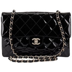 2001 Chanel Black Patent Leather Quilted Classic Single Flap Bag