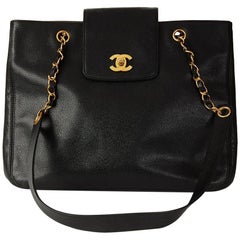 Chanel Black Caviar Leather Vintage Classic Shoulder Bag