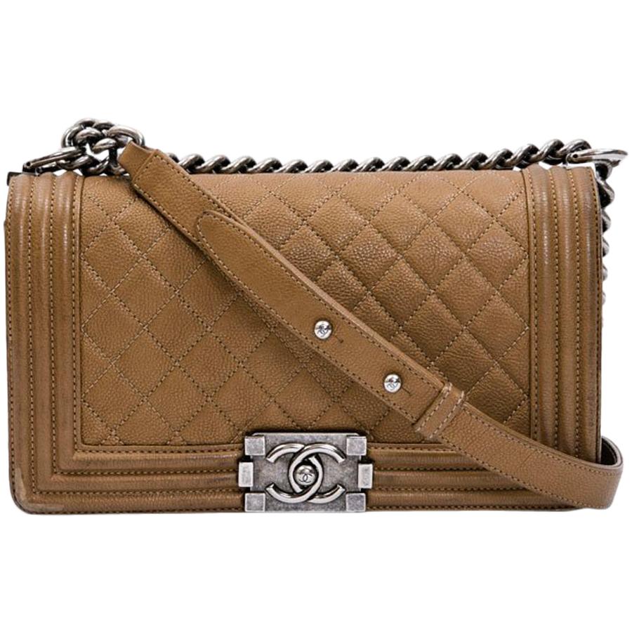 CHANEL Boy Bag in Gold Color Grained Calfskin Leather