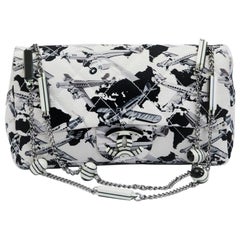Chanel Flap Bag in Ecru Canvas with Gray and Black Print