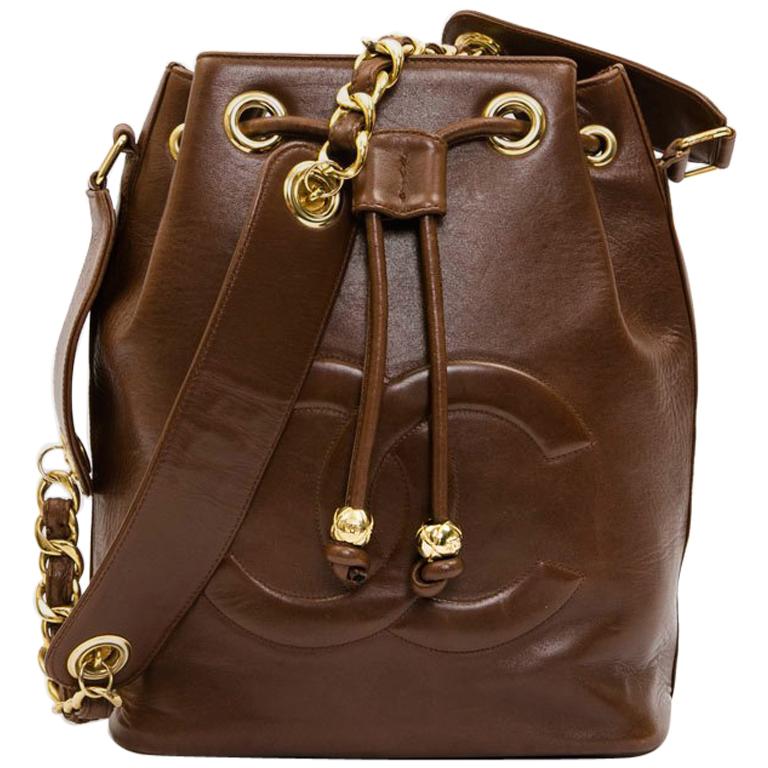 CHANEL Vintage Bucket Bag in Brown Leather Bag at 1stDibs