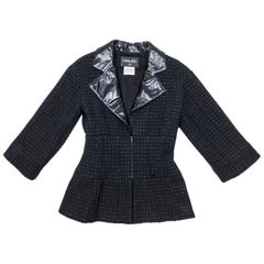 CHANEL Jacket in Black Tweed and Shiny Threads Size 36FR