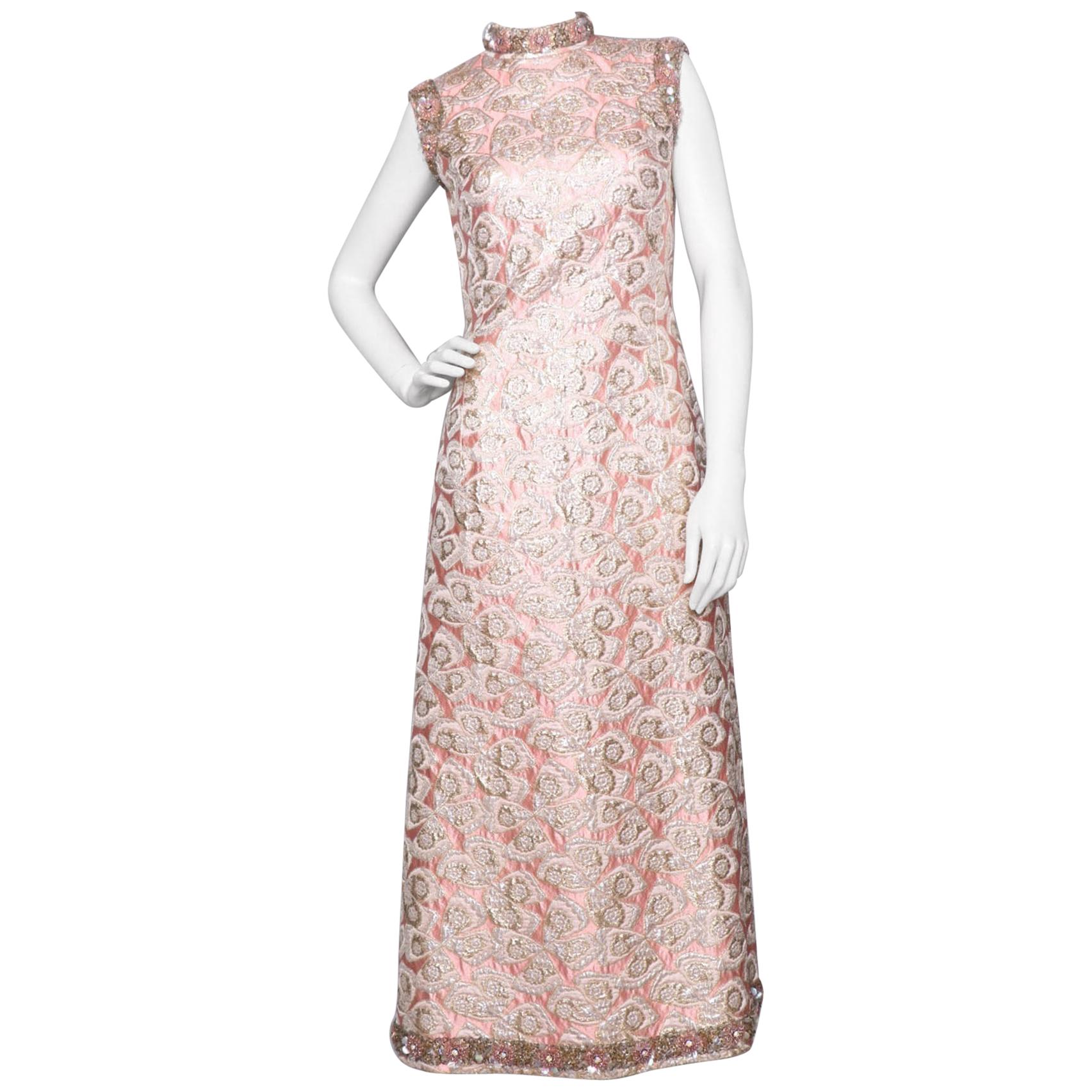 A 1960s Vintage Embroidered Brocade Sleeveless Dress